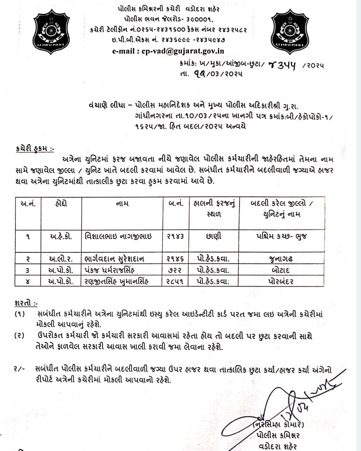 વિવાદમાં આવેલા શહેર પોલીસના 4 પોલીસ કર્મચારીઓને જિલ્લા બહાર ફેંકી દેવાયા 