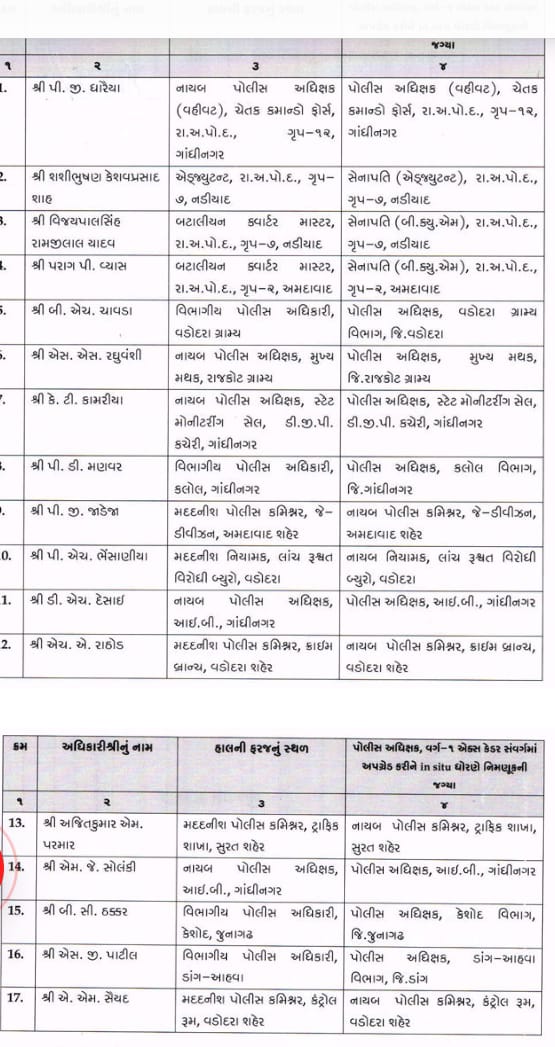 17 DYSPને SP રેન્કમાં પ્રમોશન વડોદરાના ચાર અધિકારીને બઢતી