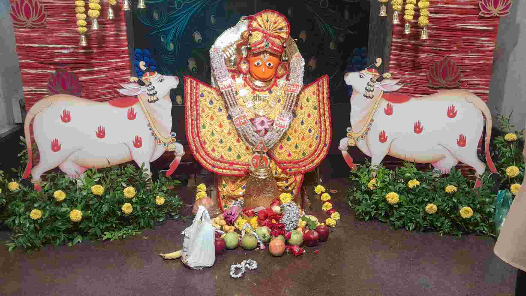 હઠીલા હનુમાનજીને વાઘા ધારણ કરાવી હિંડોળા કરવામાં આવ્યા