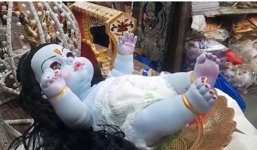 બજારમાં કૃષ્ણ ભગવાન માટે વિવિધ શણગારની ખરીદી જોવા મળી