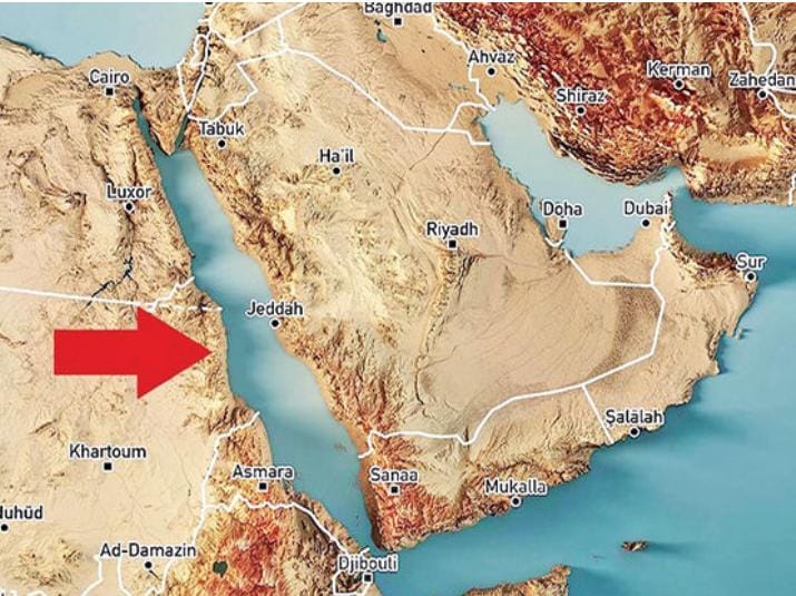 સુએઝનો અખાત હજી દર વર્ષે ૦.૫ મિલિમીટર પહોળો થઇ રહ્યો છે.