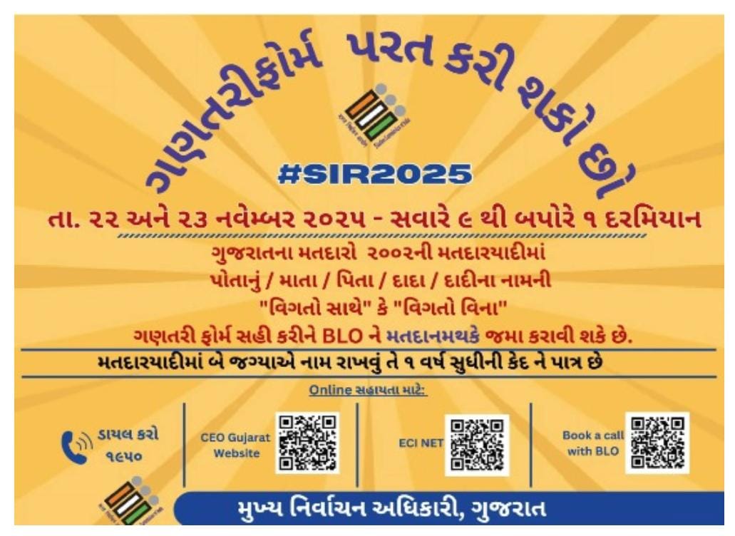 BLOને ફોર્મ જમા કરાવવા માટે યોગ્ય વિગત ન મળે, તો વિગતો વિનાનું SIR ફોર્મ જમા કરાવી શકશો.