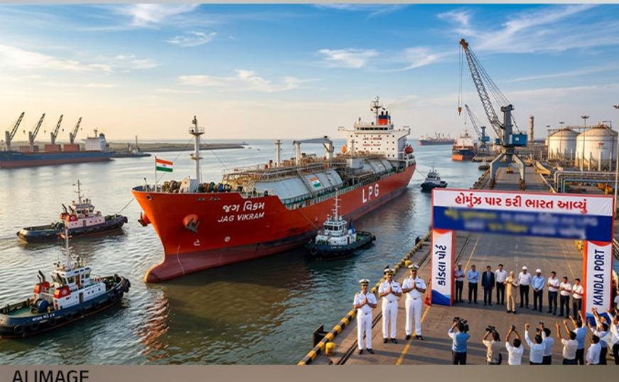 ભારતીય ધ્વજ ધરાવતું એલપીજી ટેન્કર જગ વિક્રમ  20 હજાર મેટ્રિક ટન રાંધણ ગેસ (LPG) લઈને બુધવારે ગુજરાતના કંડલા પોર્ટ પર સુરક્ષિત રીતે પહોંચી ગયું