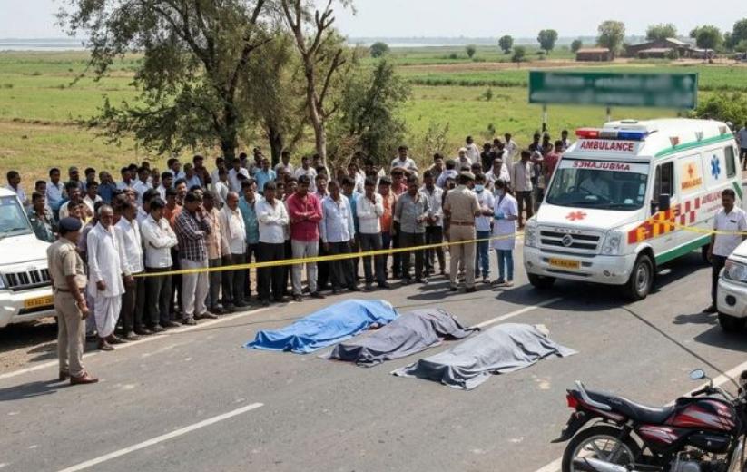 પીકઅપ વાનચાલકે બાઈકને પાછળથી જોરદાર ટક્કર મારતા એક જ પરિવારના ત્રણ સભ્યોના કરુણ મોત