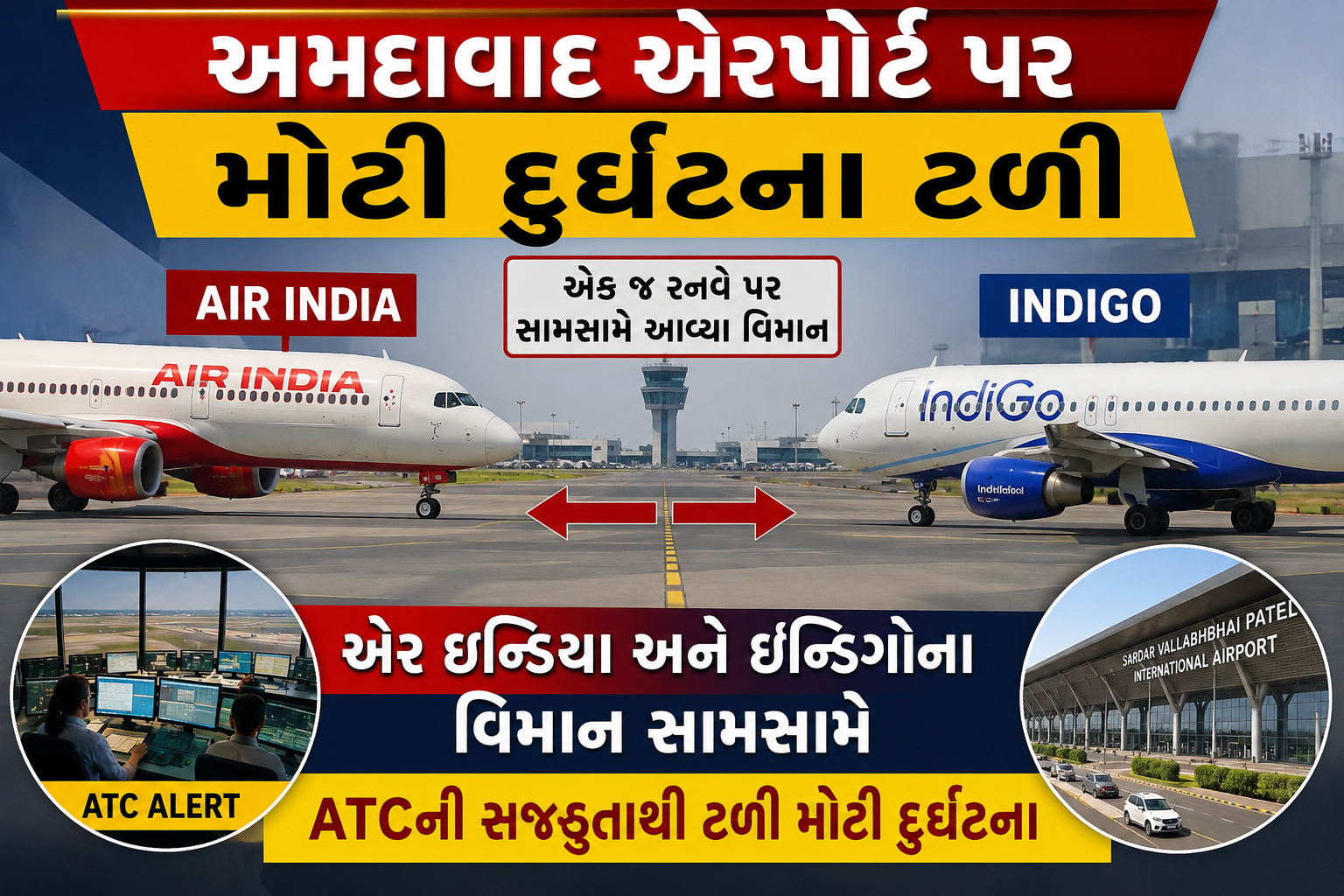 અમદાવાદ એરપોર્ટ પર મોટી દુર્ઘટના ટળી, એક જ રનવે પર સામસામે આવ્યા એર ઈન્ડિયા-ઇન્ડિગોના વિમાન