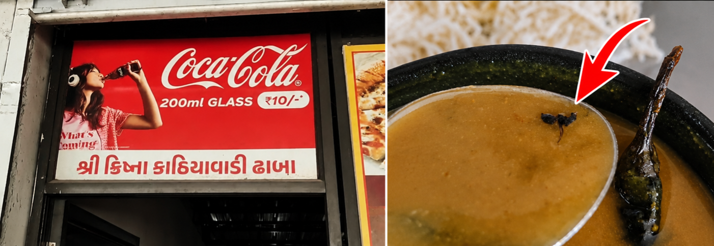 ડભોઇ રોડના ધાબામાં દાળમાંથી મકોડો, પનીરના શાકમાં વાળ; ભોજનની ગુણવત્તા સામે સવાલ